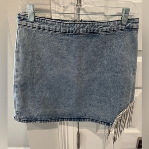 Rhinestone fringe jean skirt